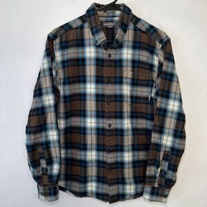 Eddie Bauer Classic Fit Button Down Flannel Shirt Mens Medium Brown Blue Plaid